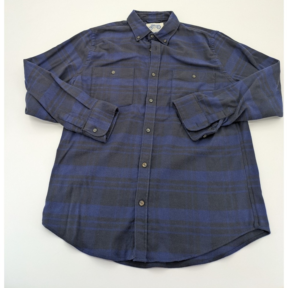 Mugsy Men's Medium Performance Flannel Shirt Blue Black Plaid Stretch Soft M - Picture 1 of 7